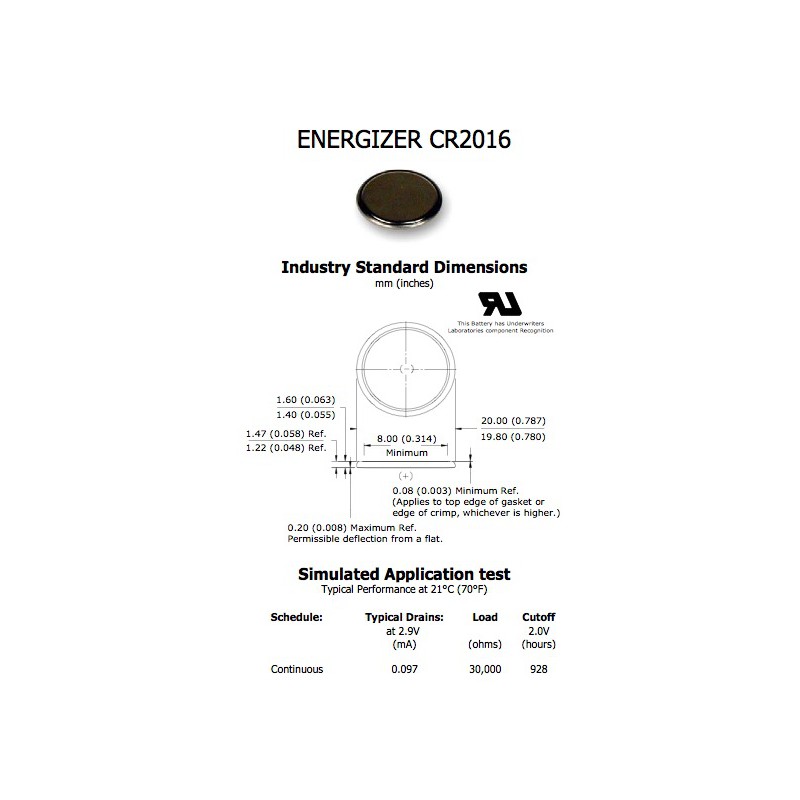 Pile CR2016 Energizer