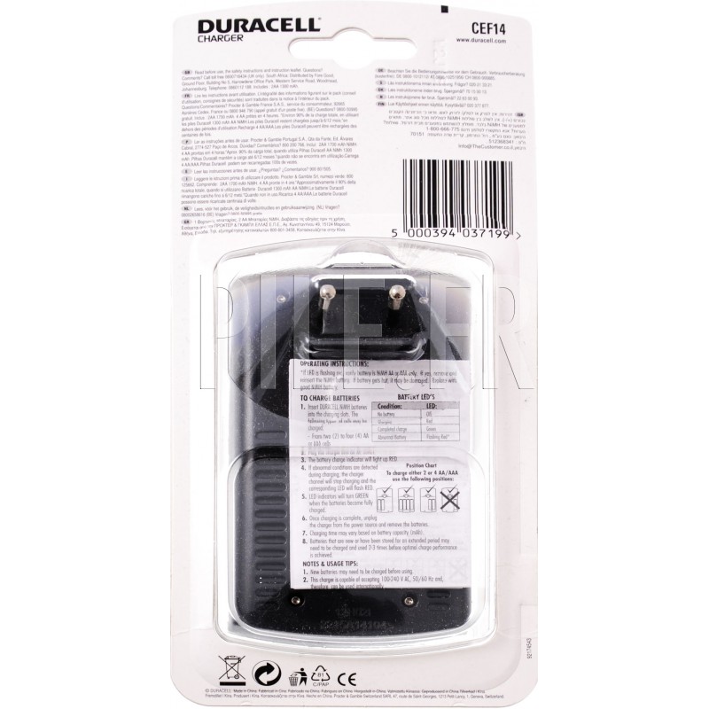 CHARGEUR DE PILES DURACELL CHARGEUR 4H CEF14